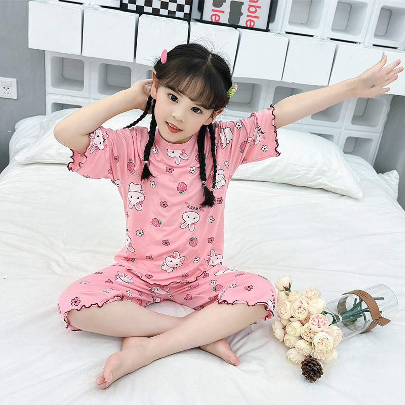 莫代尔儿童睡衣2025新款女童夏季薄款女孩冰丝七分袖套装家居服