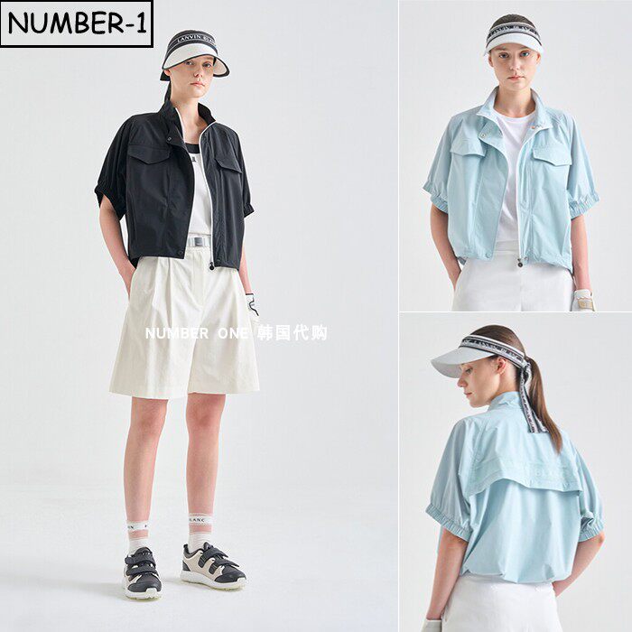 韩国代购LANVIN BLANC高尔夫球服25年女秋纯色口袋短袖上衣外套