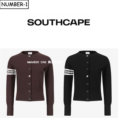 韩国代购southcape高尔夫球服26年女秋拼色徽标纽扣领长袖针织衫
