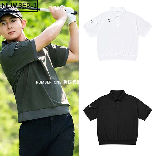 韩国代购challenger高尔夫球服26年男夏季徽标半纽扣翻领短袖T恤