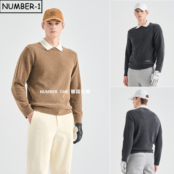 韩国代购高尔夫球服25年男冬徽标刺绣翻领长袖羊毛保暖针织衫上衣