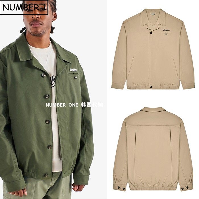 韩国代购malbon高尔夫球服25年男冬纯色徽标口袋纽扣翻领长袖夹克