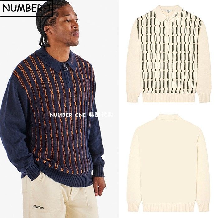 韩国代购malbon高尔夫球服25年男春徽标半拉链翻领长袖针织衫上衣