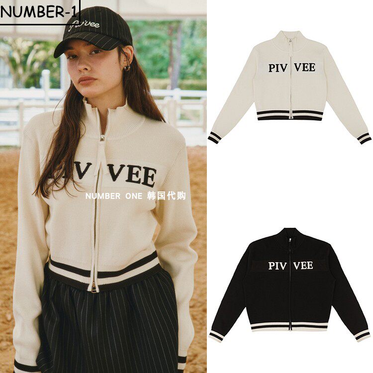 韩国代购pivvee高尔夫球服25年女款秋季时尚字母拉链短款开衫外套