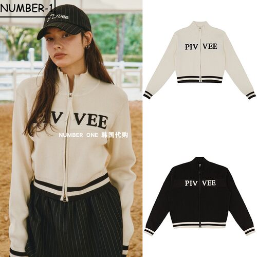 韩国代购pivvee高尔夫球服25年女款秋季时尚字母拉链短款开衫外套