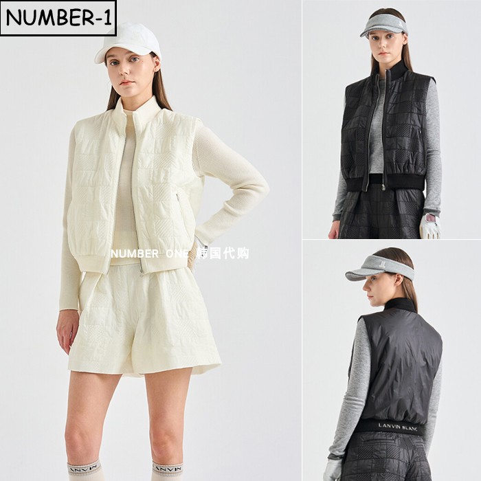 韩国代购高尔夫球服25年女冬徽标刺绣拉链口袋小高领无袖保暖上衣