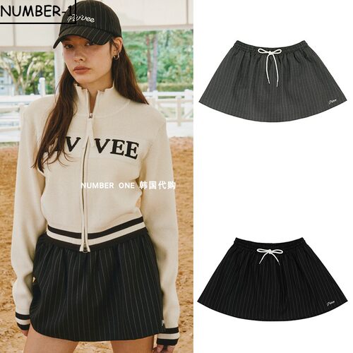 韩国代购pivvee高尔夫球服25年女款秋季时尚条纹运动百搭半身短裙