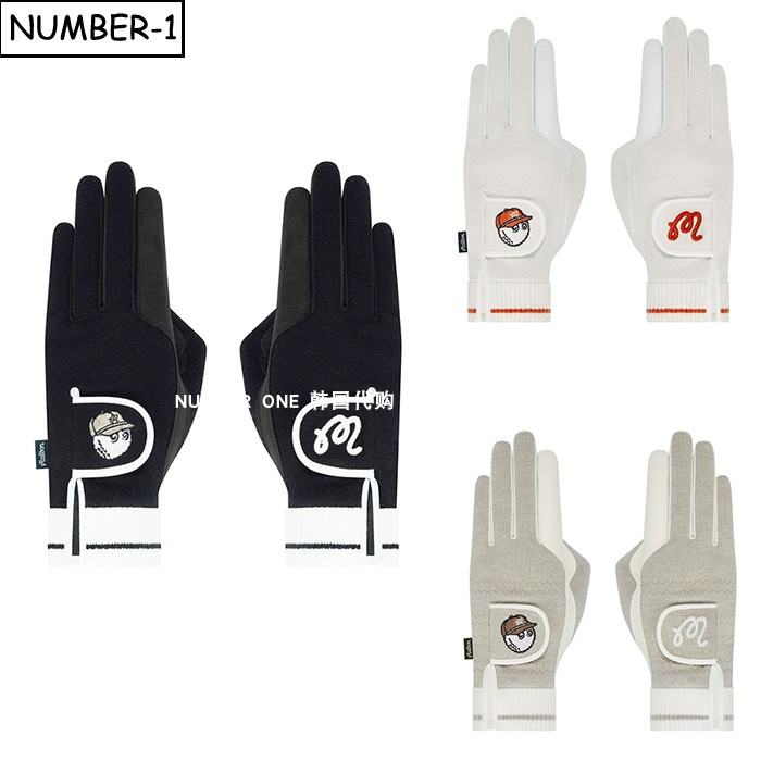 韩国代购malbon高尔夫手套25年女冬纯色徽标图案黏贴保暖双手手套