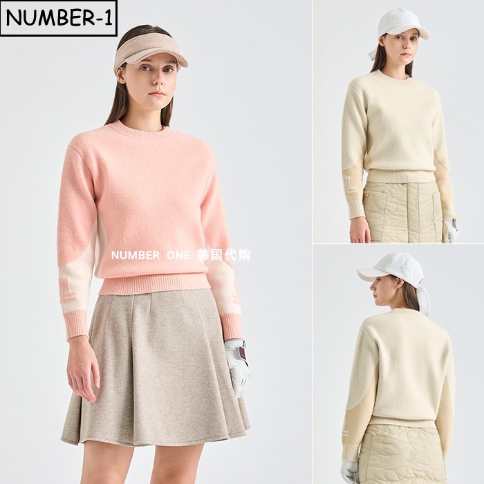 韩国代购高尔夫球服25年女冬徽标符号拉链圆领长袖羊毛针织衫上衣