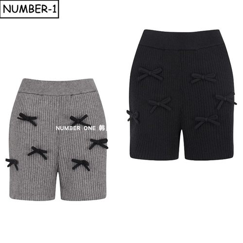 韩国代购pearly gates高尔夫球服25年女冬纯色徽标侧口袋针织短裤