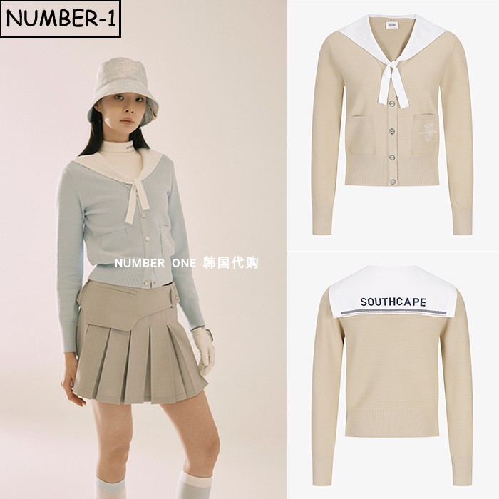 韩国代购southcape高尔夫球服26年女春徽标口袋纽扣长袖针织开衫