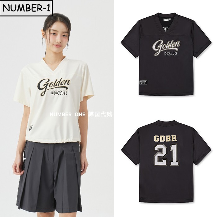 韩国代购golden bear高尔夫球服26年女夏徽标图案V领短袖T恤上衣