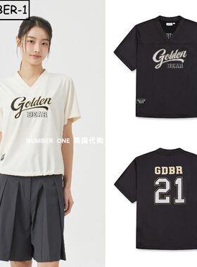 韩国代购golden bear高尔夫球服26年女夏徽标图案V领短袖T恤上衣
