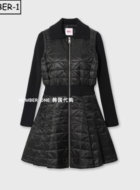 韩国代购waac高尔夫球服26年女冬徽标图案针织长袖翻领衬垫连衣裙