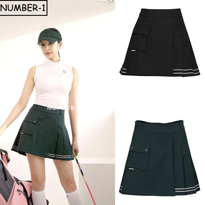 韩国代购CHUCUCHU高尔夫球服23年女夏纯色徽标外口袋百褶裙半身裙