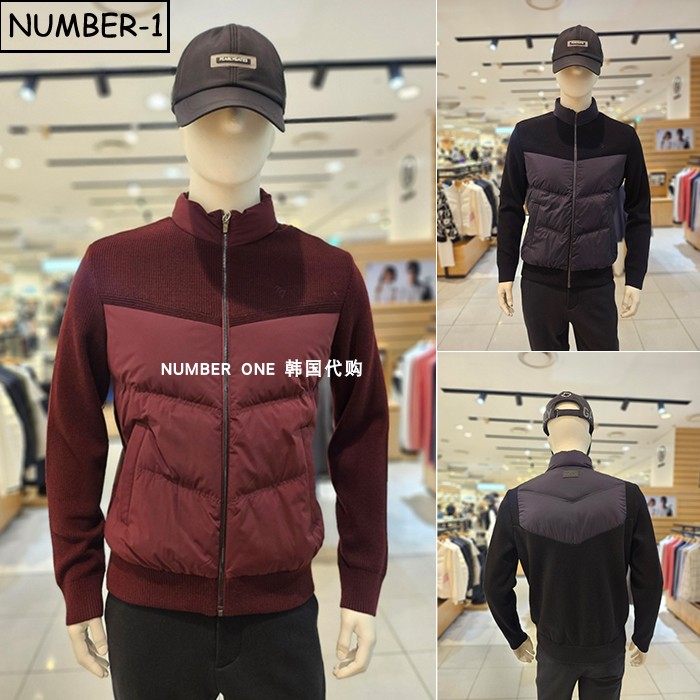 韩国代购pearly gates高尔夫球服25年男冬徽标小高领鹅绒针织开衫