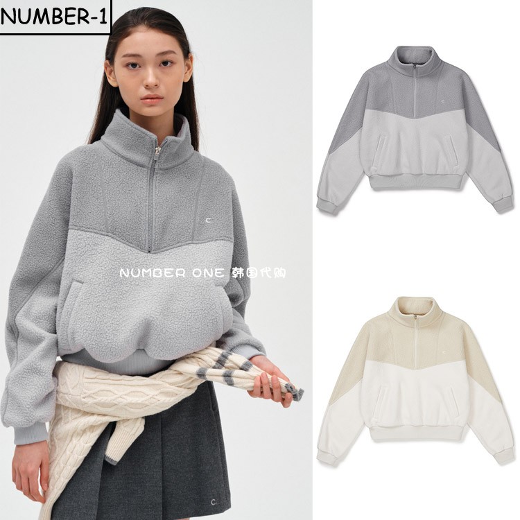 韩国代购CLOVE高尔夫球服23年冬季女款加厚保暖拼色拉链立领上衣