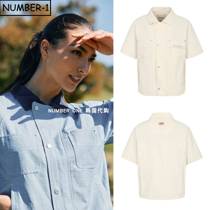 韩国代购malbon高尔夫球服26年女秋纯色徽标口袋拉链短袖夹克上衣