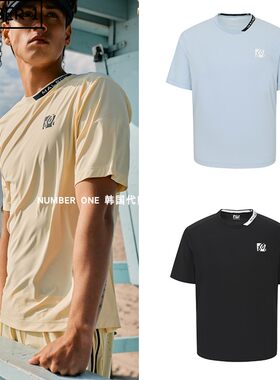 韩国代购malbon高尔夫球服26年男秋拼色徽标图案圆领短袖T恤上衣