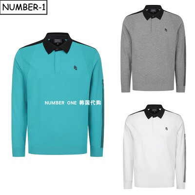 韩国代购pearly gates高尔夫球服26年男春拼色徽标翻领长袖针织衫