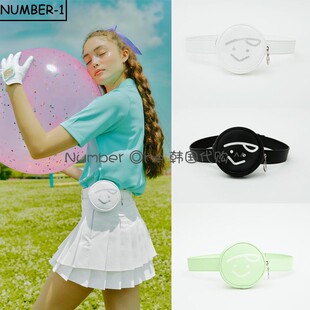 韩国代购pivvee高尔夫小球包23年女子皮质笑脸腰包防水皮革小挂包