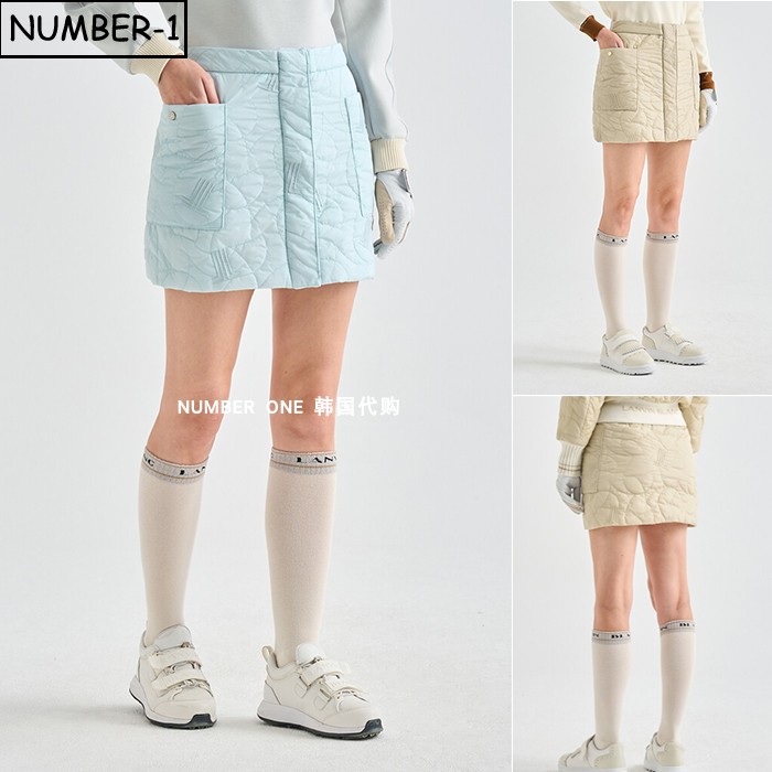 韩国代购高尔夫球服25年女冬季纯色徽标刺绣口袋保暖衬垫裙半身裙