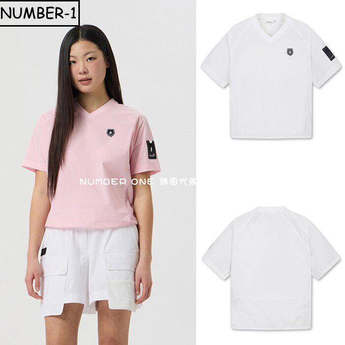 韩国代购golden bear高尔夫球服25年女夏徽标图案V领短袖T恤上衣