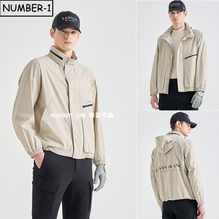 韩国代购高尔夫球服26年男春季纯色徽标字样拉链口袋连帽长袖雨衣