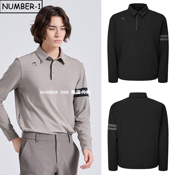 韩国代购challenger高尔夫球服25年男秋冬徽标半纽扣翻领长袖上衣
