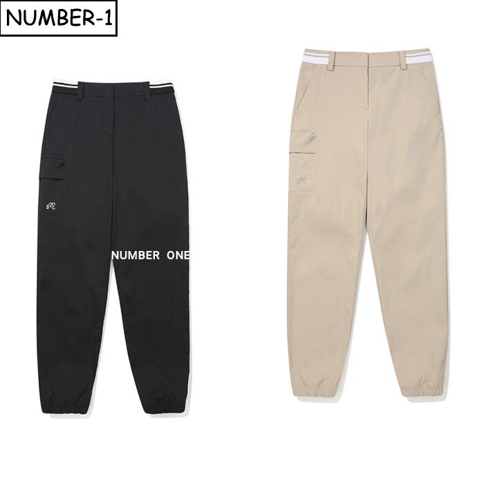 韩国代购malbon高尔夫球服26年女春纯色徽标图案侧口袋慢跑裤长裤