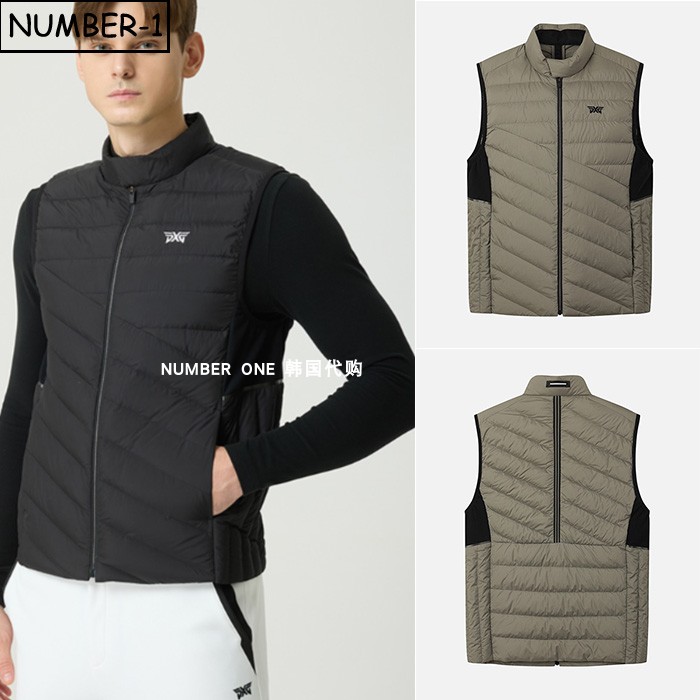 韩国代购pxg高尔夫球服25年男冬徽标口袋小高领无袖防风保暖背心