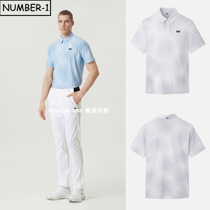韩国代购pxg高尔夫球服26年男夏徽标印花半纽扣翻领短袖T恤polo衫