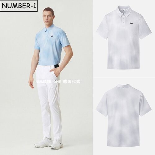 韩国代购pxg高尔夫球服26年男夏徽标印花半纽扣翻领短袖T恤polo衫