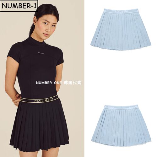 韩国代购malbon高尔夫球服26年女夏纯色徽标符号褶皱裙半身裙短裙