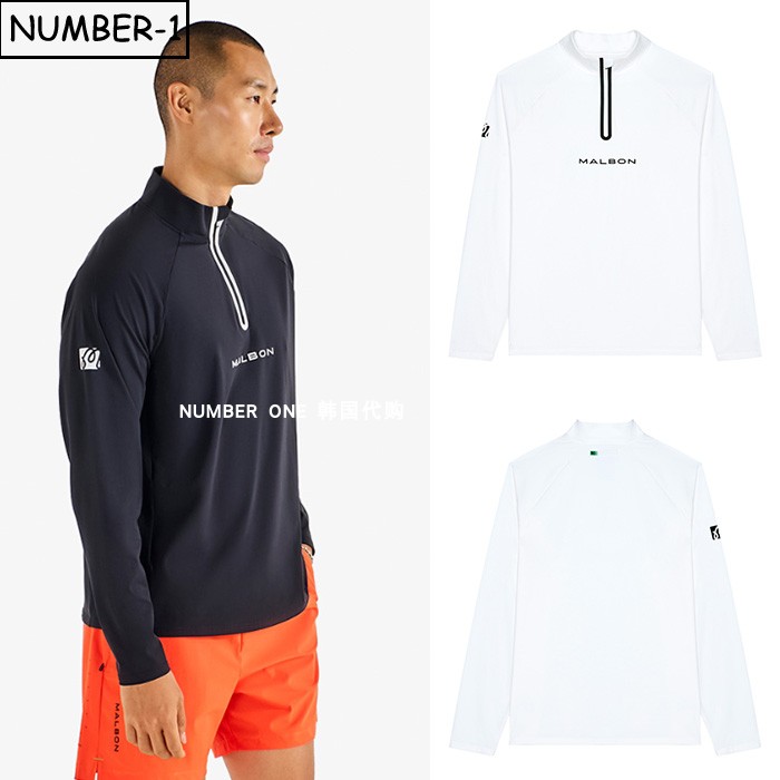 韩国代购malbon高尔夫球服25年男秋季徽标符号拼色小高领长袖T恤