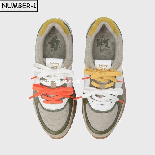 韩国代购waac高尔夫球鞋26年女四季拼色徽标图案系带运动鞋平底鞋