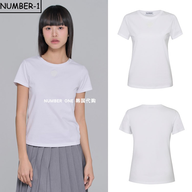韩国代购PLAYBOO高尔夫球服女夏季简约纯色透气舒适圆领半袖上衣