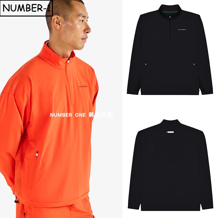 韩国代购malbon高尔夫球服25年男秋纯色拉链口袋小高领长袖套头衫
