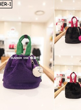 韩国代购pearly gates高尔夫球包25年女冬可拆卸钥匙扣毛皮手提包