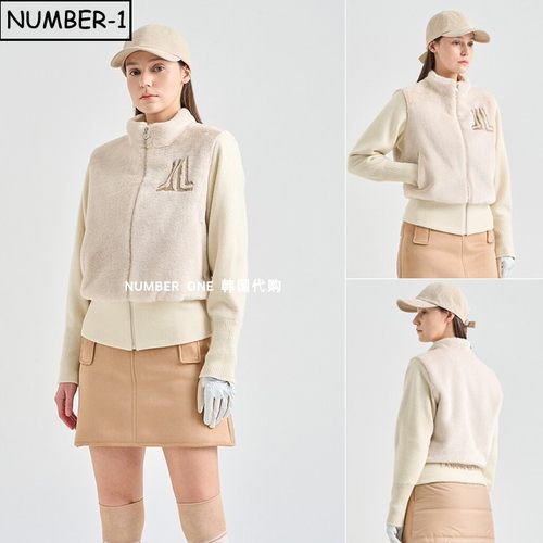 韩国代购高尔夫球服25年女冬徽标符号拉链小高领保暖针织上衣外套