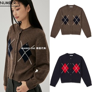 菱格舒适百搭拉链针织开衫 韩国代购 CLOVE高尔夫球服25年女秋时尚