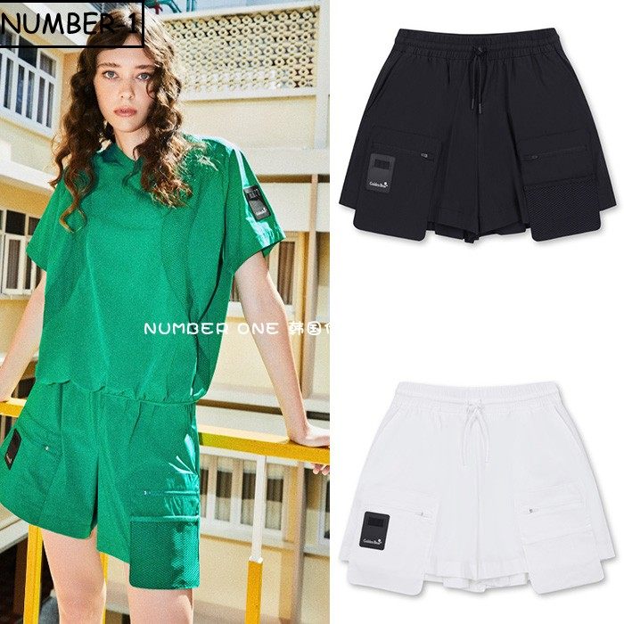 韩国代购golden bear高尔夫球服24年女夏纯色徽标拉链工装袋短裤