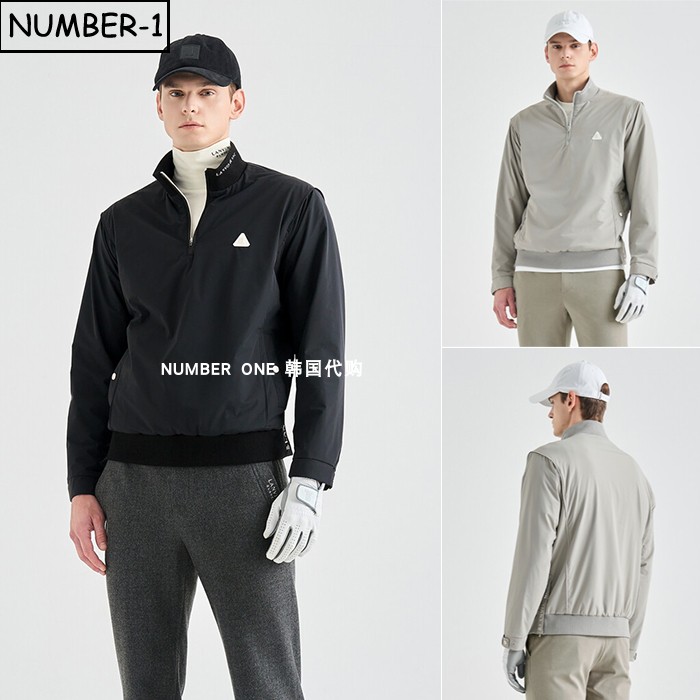 韩国代购高尔夫球服25年男冬徽标口袋半拉链小高领长袖保暖套头衫