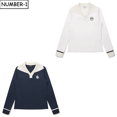 韩国代购malbon高尔夫球服26年女春徽标图案半纽扣翻领长袖针织衫