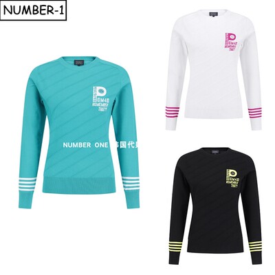 韩国代购pearly gates高尔夫球服26年女春微笑徽标圆领长袖针织衫