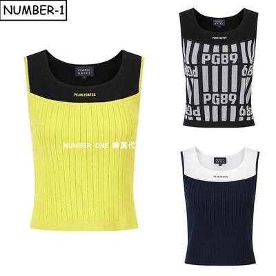 韩国代购pearly gates高尔夫球服26年女春拼色徽标印花套头衫背心