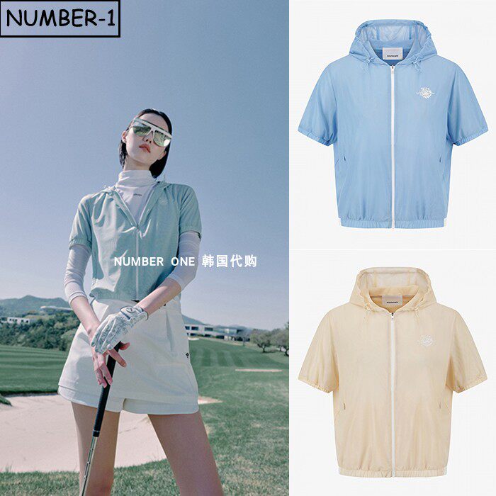 韩国代购southcape高尔夫球服26年女夏季拉链口袋连帽透气短袖T恤