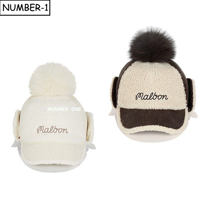 韩国代购malbon高尔夫球帽25年女冬可拆卸绒球暖耳帽运动帽休闲帽