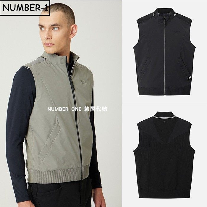 韩国代购pxg高尔夫球服25年男冬徽标口袋小高领拉链无袖毛衣背心
