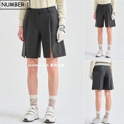 韩国代购高尔夫球服25年女冬季纯色徽标侧口袋褶裥开衩短裤半身裤